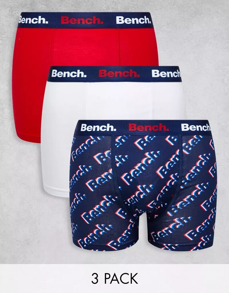 

Комплект из трех боксеров Bench с темно-синим, красно-белым узором и поясом с логотипом