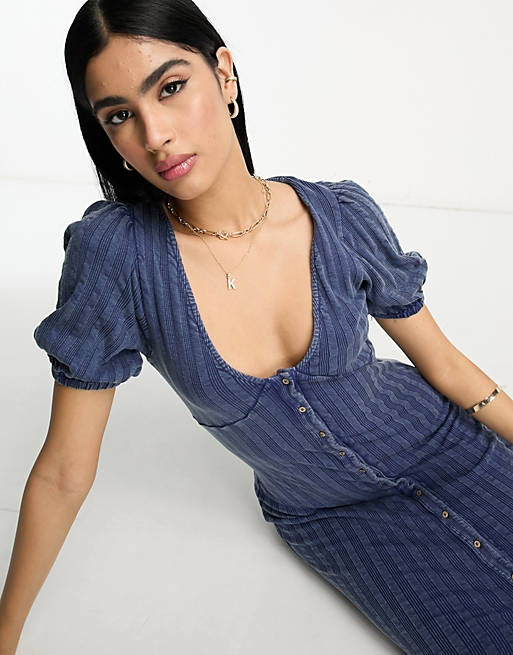 

Голубое чайное платье миди на пуговицах ASOS DESIGN, Синий