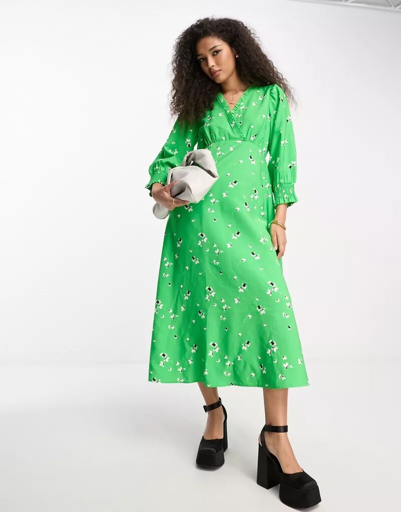 Зеленое платье миди Y.A.S со шнуровкой на спине и цветочным узором