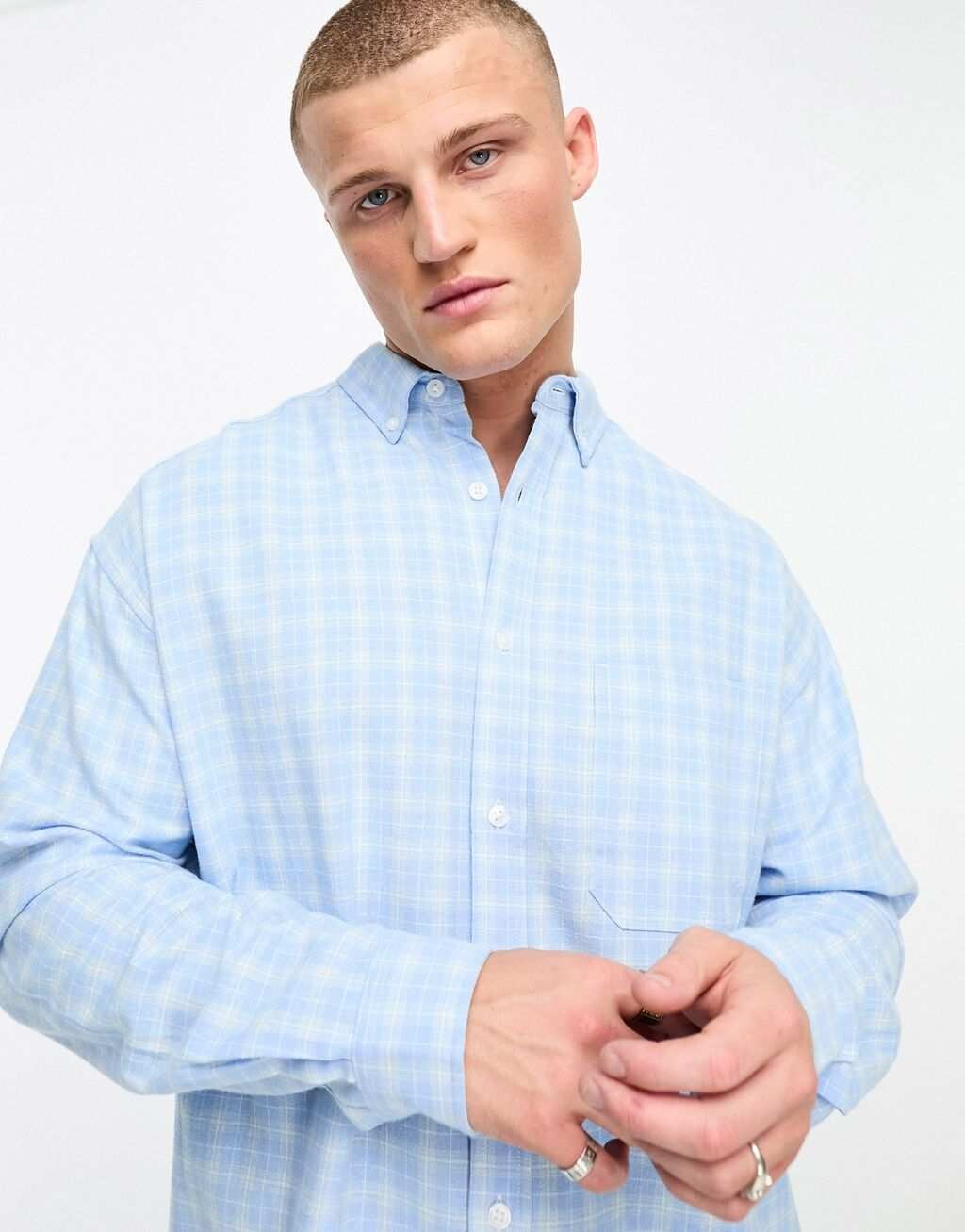 

Синяя рубашка оверсайз в клетку 90-х годов ASOS DESIGN