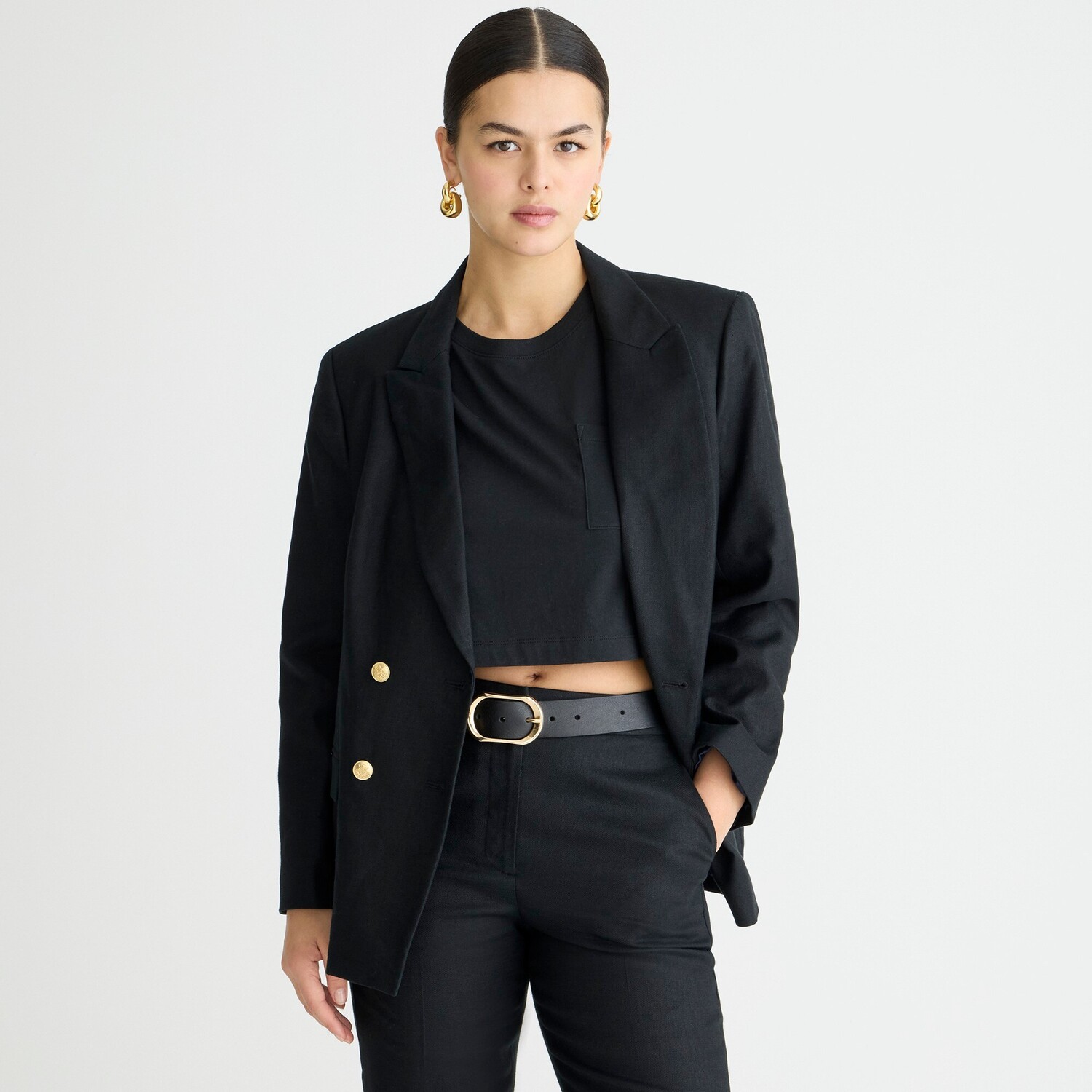 

Блейзер Greta из эластичной льняной ткани J.Crew, черный