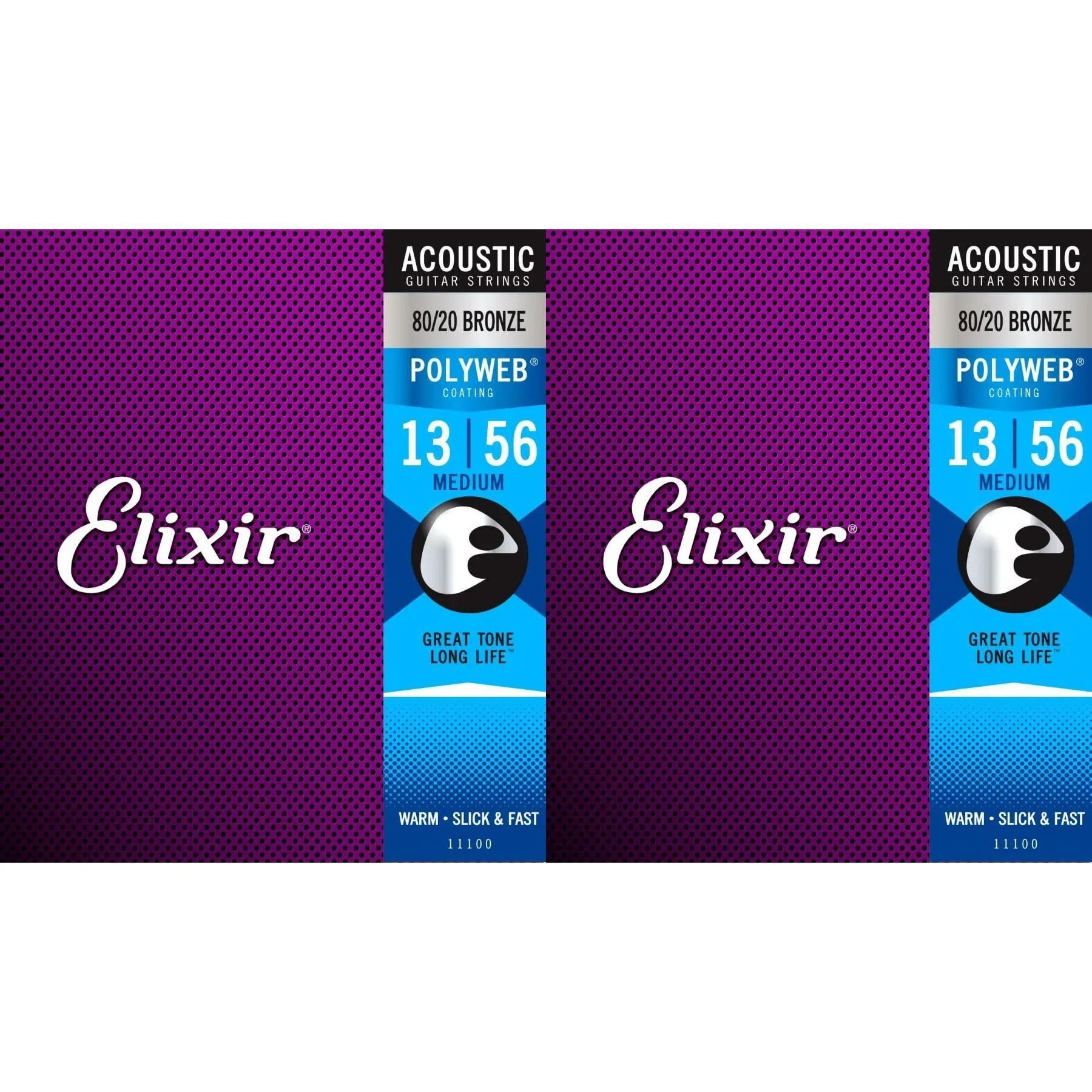 

Elixir Strings 11100 Polyweb 80/20 Bronze Струны для акустической гитары — .013-.056, средние (2 шт.)