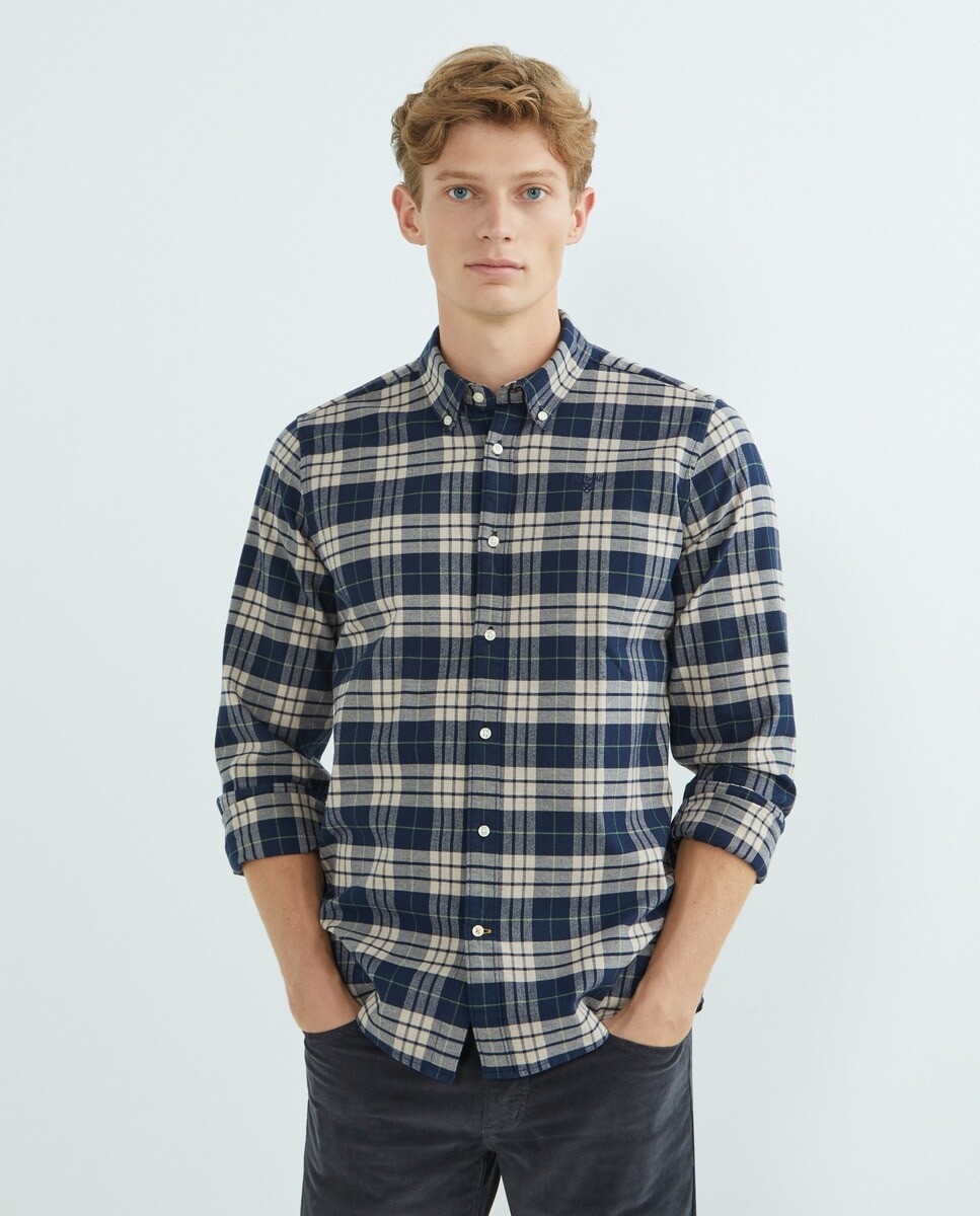 

Мужская рубашка с длинными рукавами в двухцветные квадраты Barbour, темно-синий
