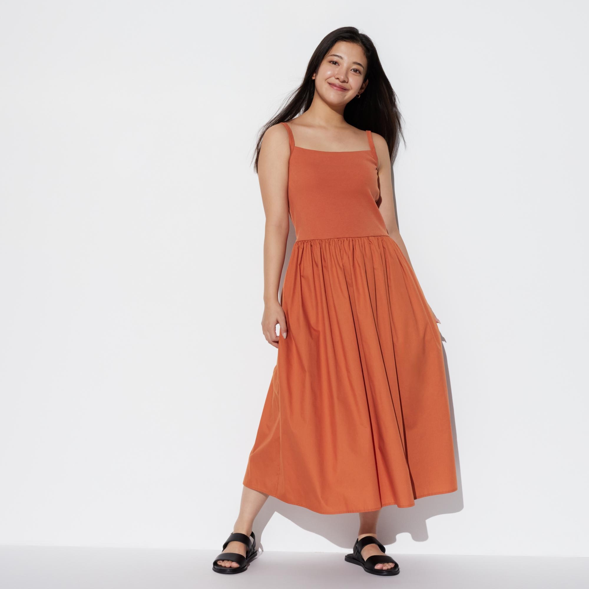 Платье-бретелька комбинированное с бюстгальтером (короткая длина 106,5-116см) UNIQLO, оранжевый юбка великолепное обаяние