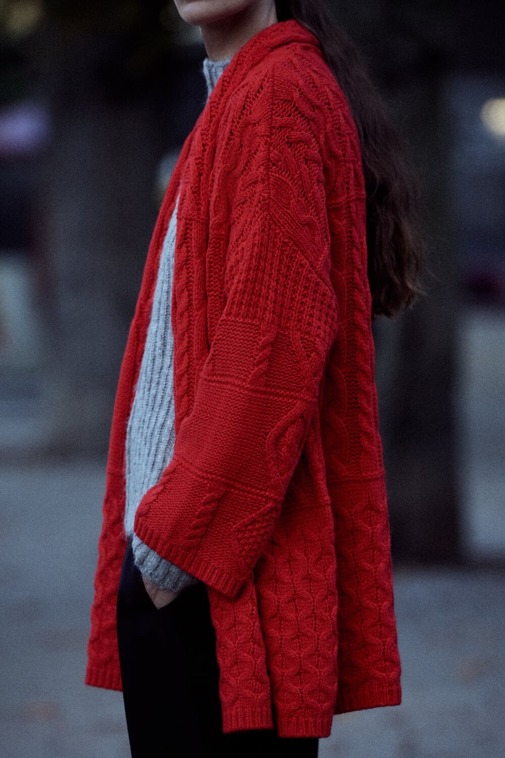 

Пальто фактурной вязки ZARA, красный
