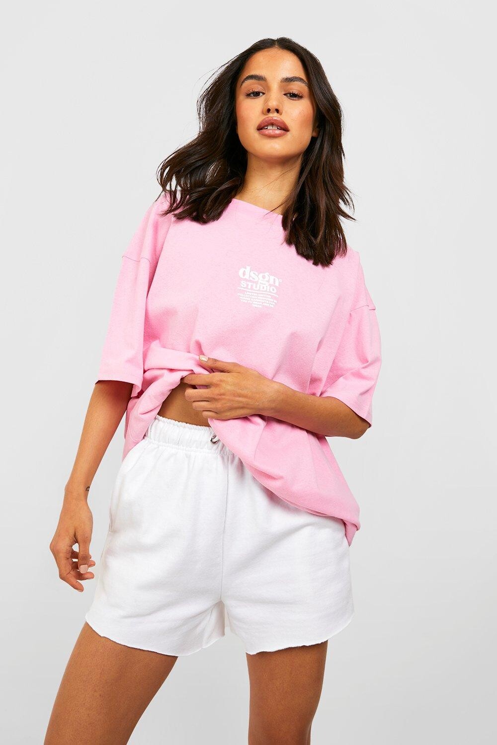 

Футболка оверсайз с принтом спереди и спины dsgn studio Boohoo, розовый