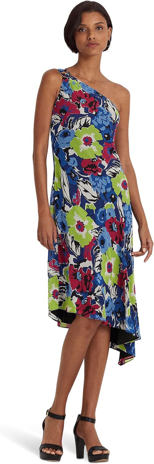 

Платье на одно плечо с цветочным принтом Georgette LAUREN Ralph Lauren, цвет Blue/Green Multi