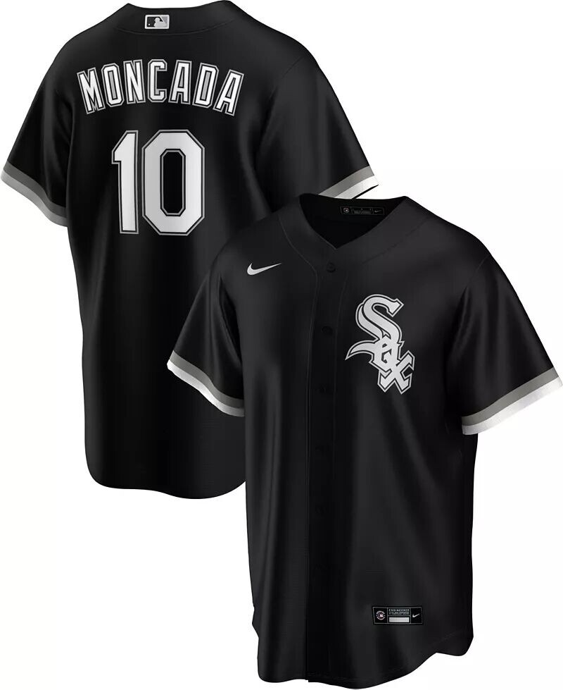 

Мужская реплика Nike Chicago White Sox Yoan Moncada # 10, черная крутая базовая майка