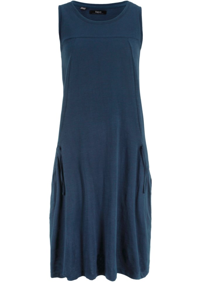 Платье из хлопкового джерси без рукавов длиной до колена с карманами Bpc Bonprix Collection, синий