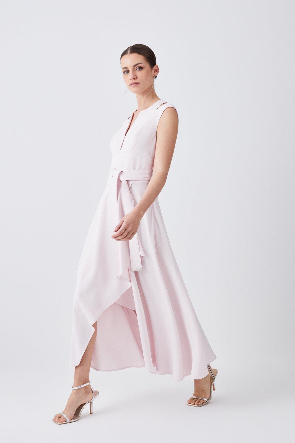Компактное приталенное платье миди с водопадом из вискозы Petite Karen Millen, розовый