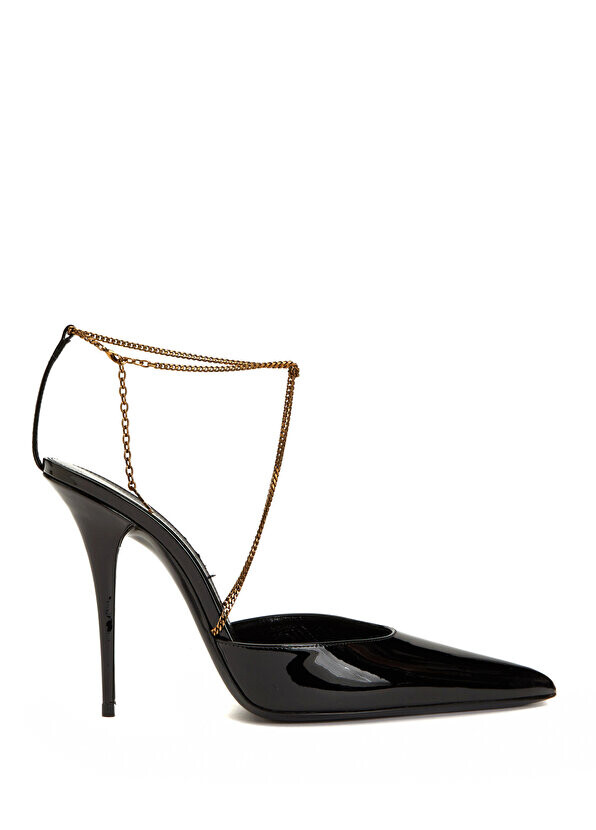 

Черные кожаные туфли на каблуке с цепочкой Saint Laurent