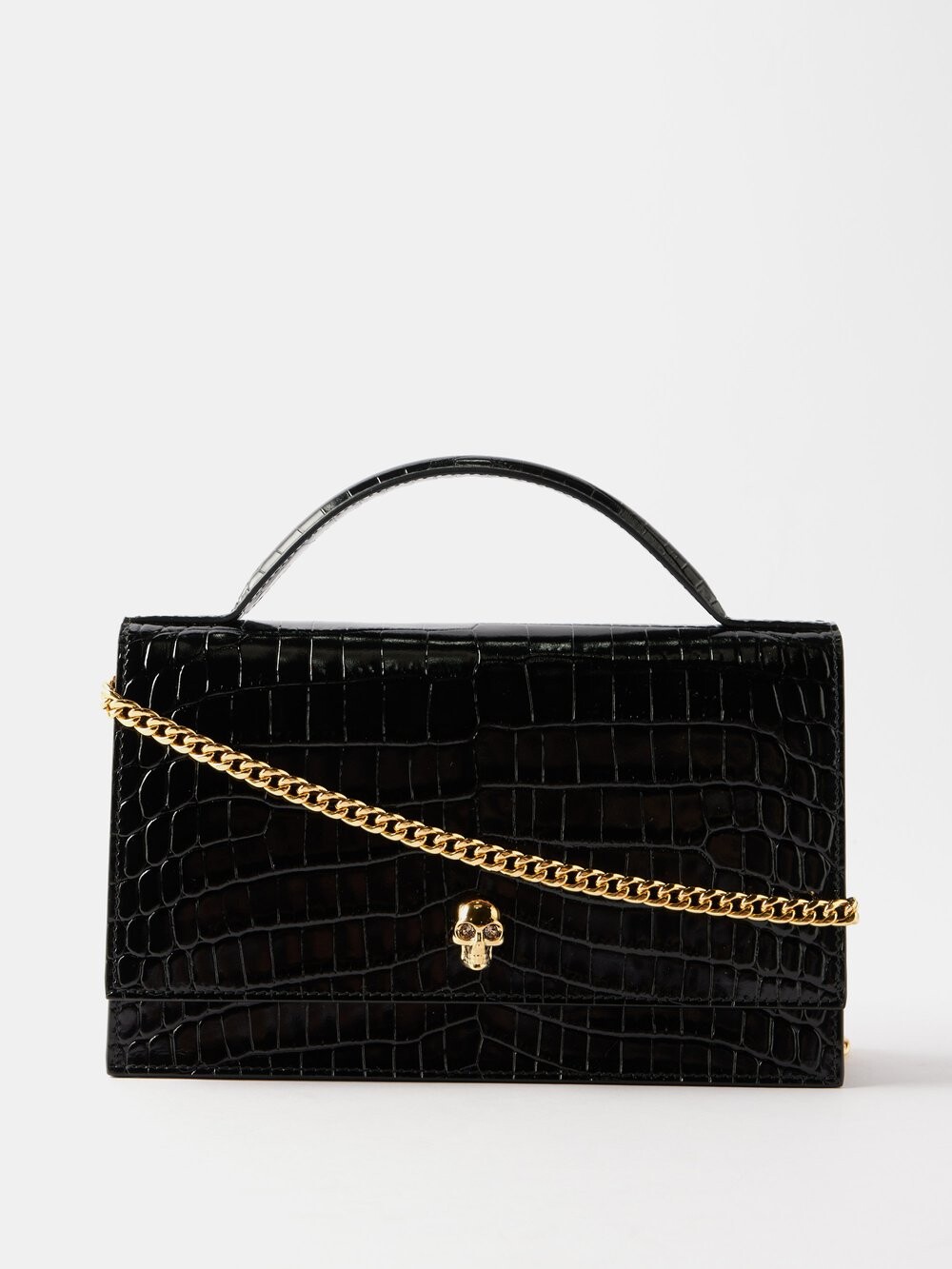 

Сумка через плечо из кожи с тиснением под крокодила skull Alexander McQueen, черный
