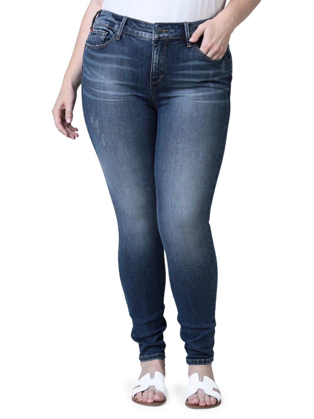 

Джеггинсы средней посадки с эффектом потертости Slink Jeans, Plus Size