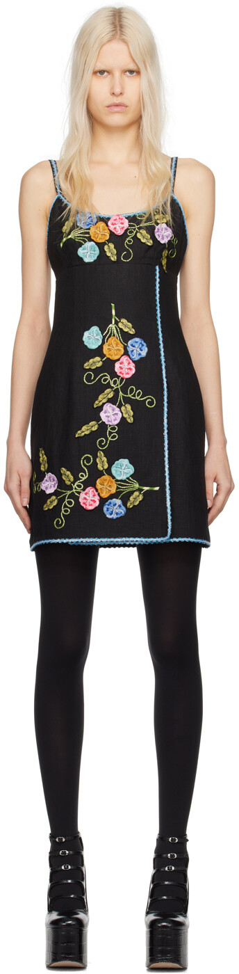 

Черное мини-платье с 3D Pansy Anna Sui, Черный, Черное мини-платье с 3D Pansy Anna Sui