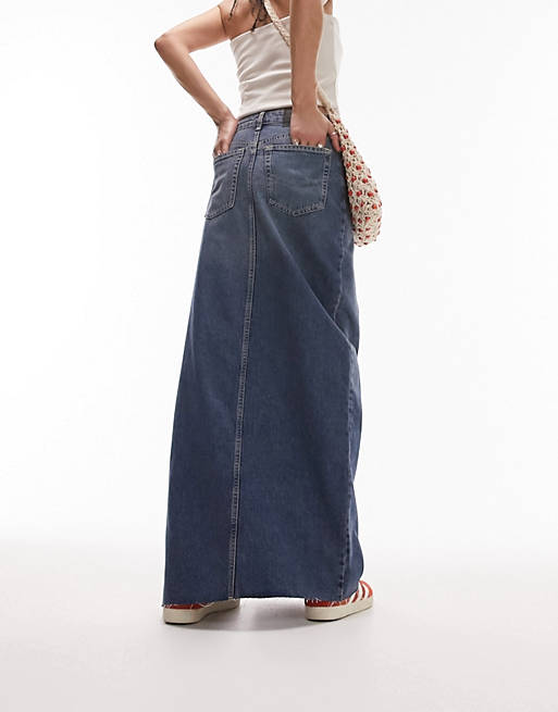 Джинсовая юбка макси с разрезом на бедре Topshop цвета индиго