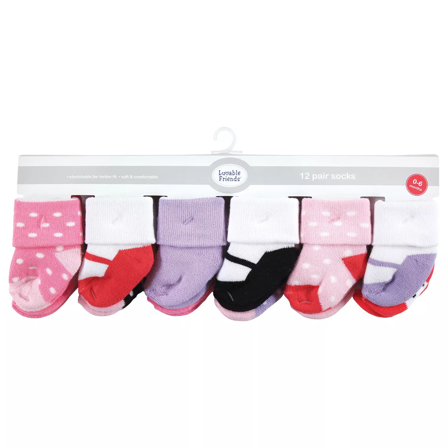 Махровые носки Luvable Friends для новорожденных и малышей, кораллово-сиреневый Mary Janes, 12 шт. Luvable Friends
