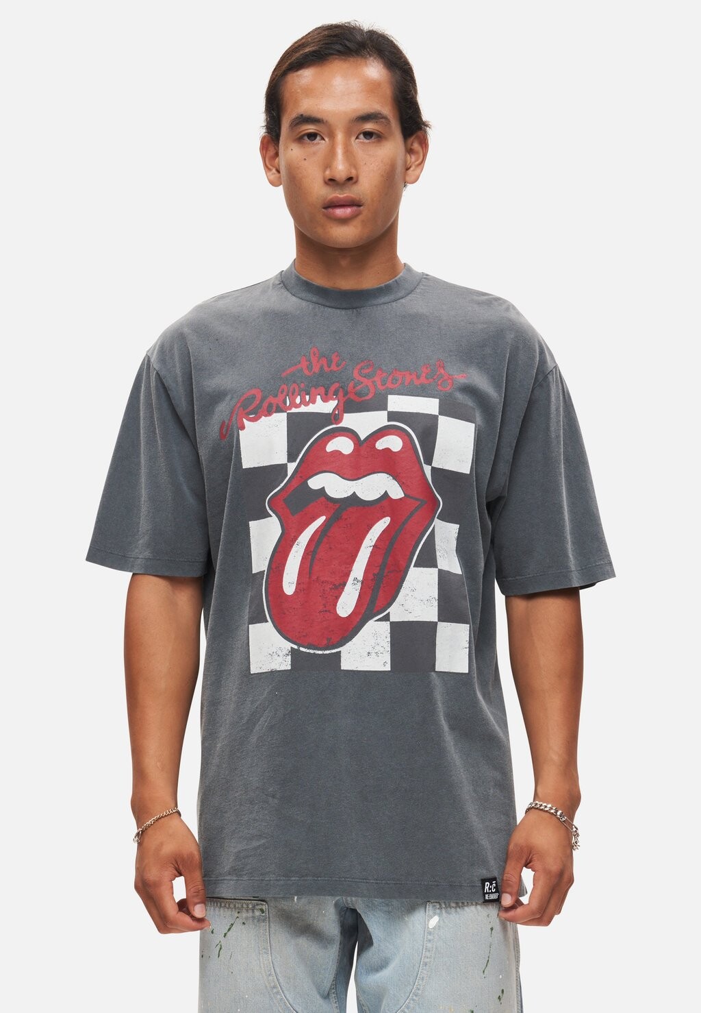 

Футболка с принтом The Rolling Stones Checkered Tonge Re:Covered, цвет washed black