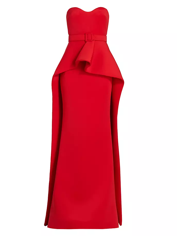 

Платье с баской и без бретелек Badgley Mischka, красный
