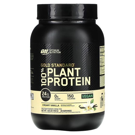 

Протеиновый порошок Optimum Nutrition Золотой стандарт 1 растительный белок сливочно-ванильный, 740г