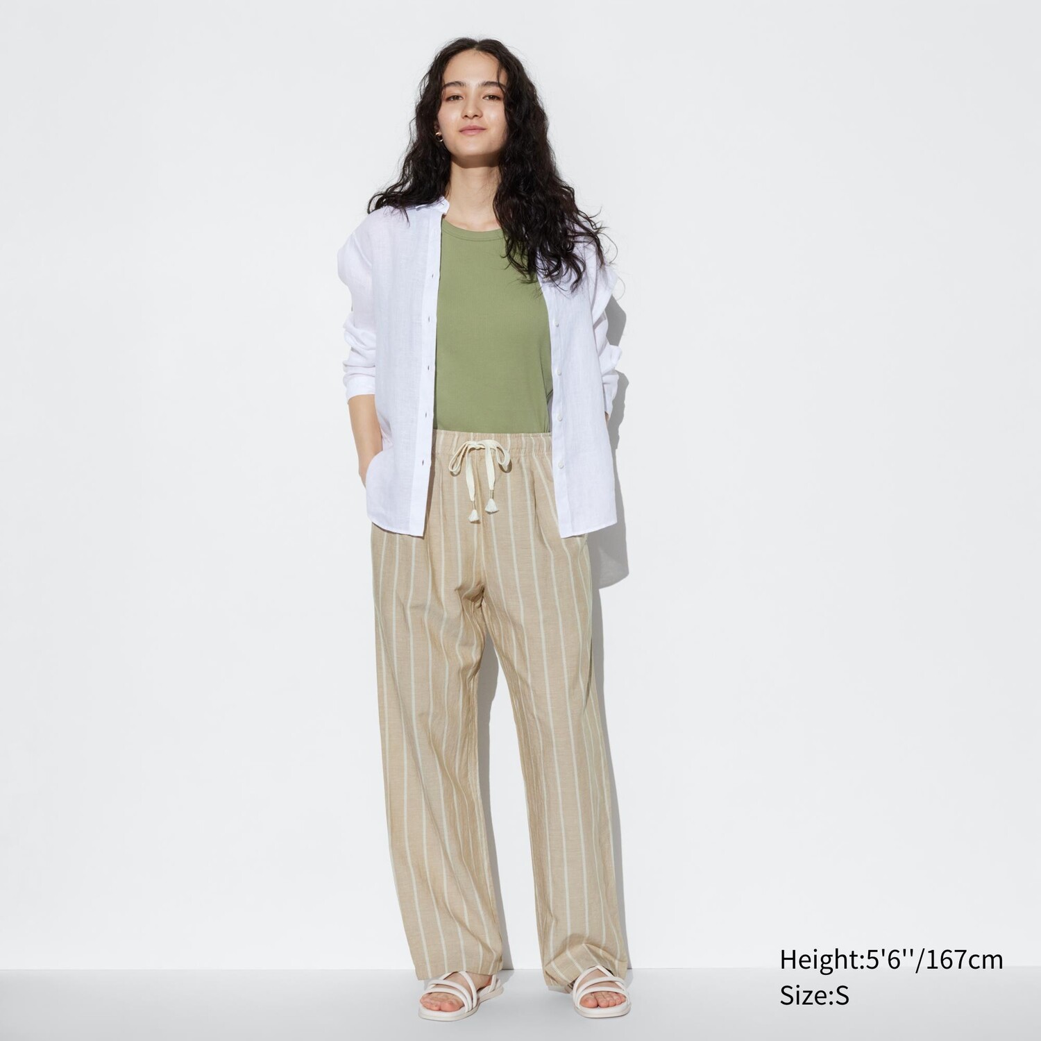 

Удобные брюки в полоску из льняной смеси UNIQLO, бежевый