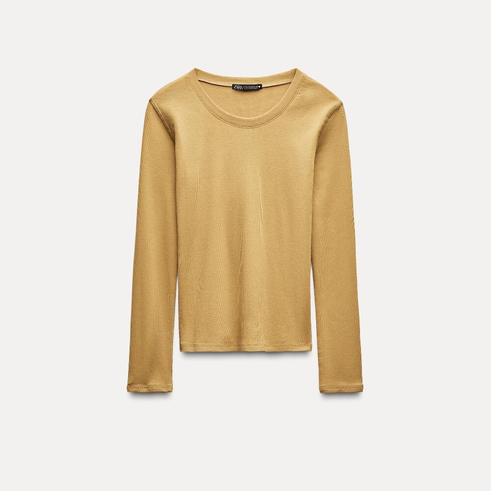 

Лонгслив Zara Ribbed Long Sleeve, светло-коричневый