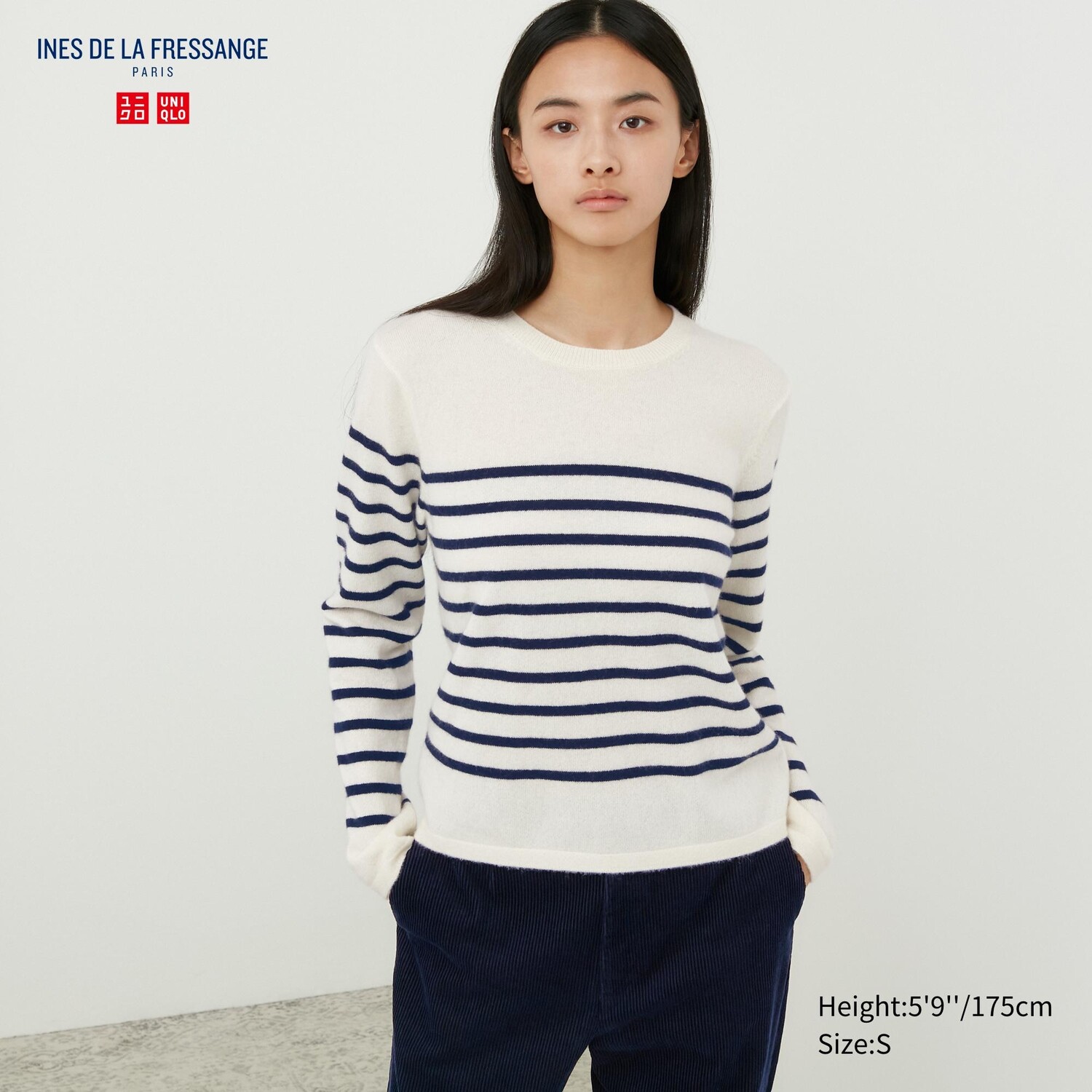 

Джемпер в полоску с круглым вырезом из 100 % кашемира Uniqlo, кремовый