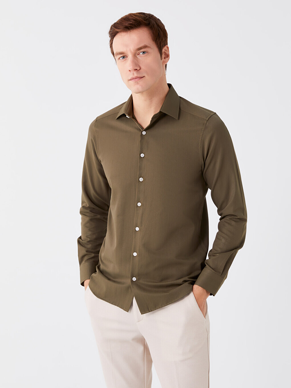 

Мужская рубашка Slim Fit с длинным рукавом LCWAIKIKI Formal, хаки