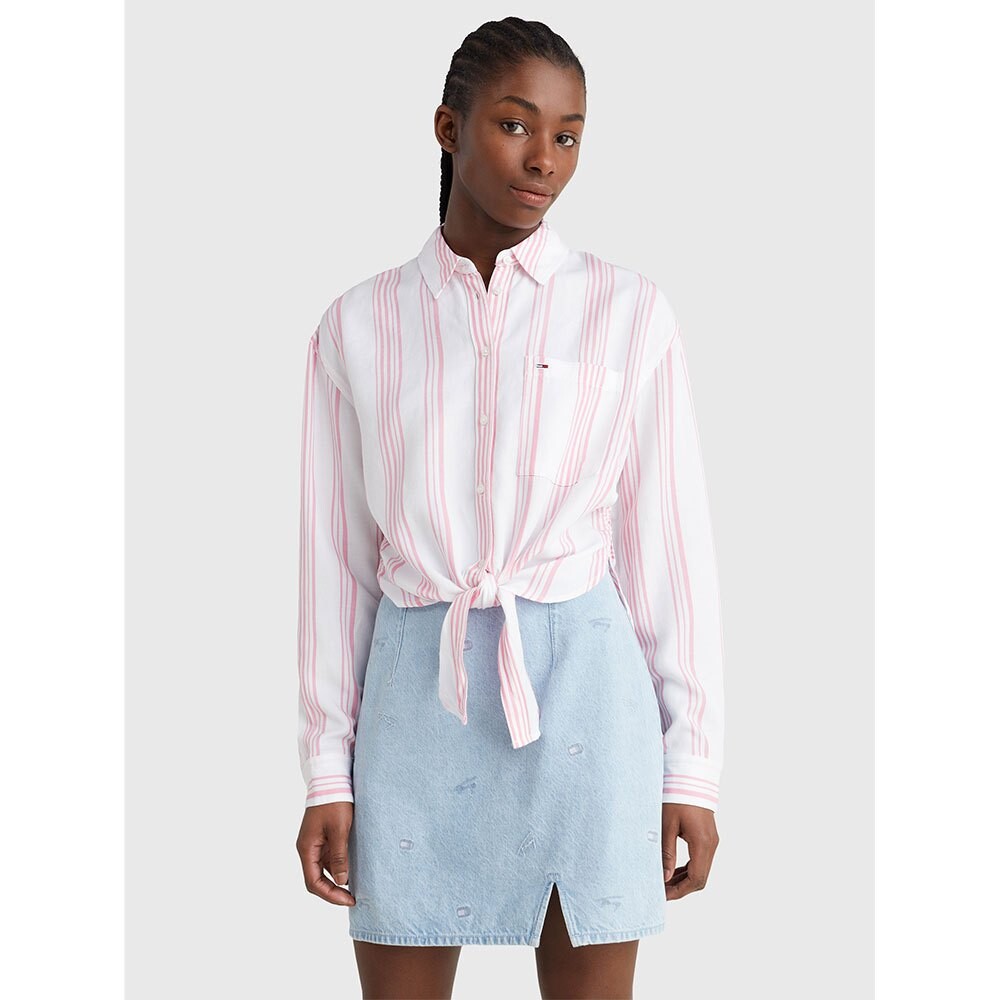 

Рубашка Tommy Jeans Front Tie Stripe, розовый