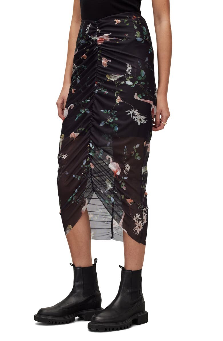 

Юбка миди с рюшами Tessia Fabia ALLSAINTS, черный/розовый