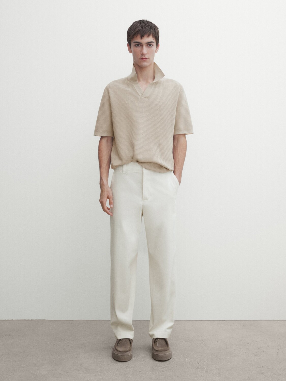 

Вязаный свитер-поло с короткими рукавами Massimo Dutti, оранжевый