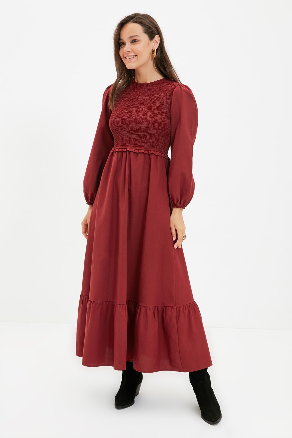 

Платье - Бордовое - Платье-присборенное Trendyol Modest, бордовый