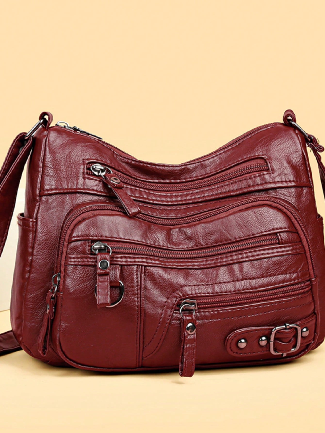Повседневная женская сумка через плечо большой емкости с красной пряжкой, красный