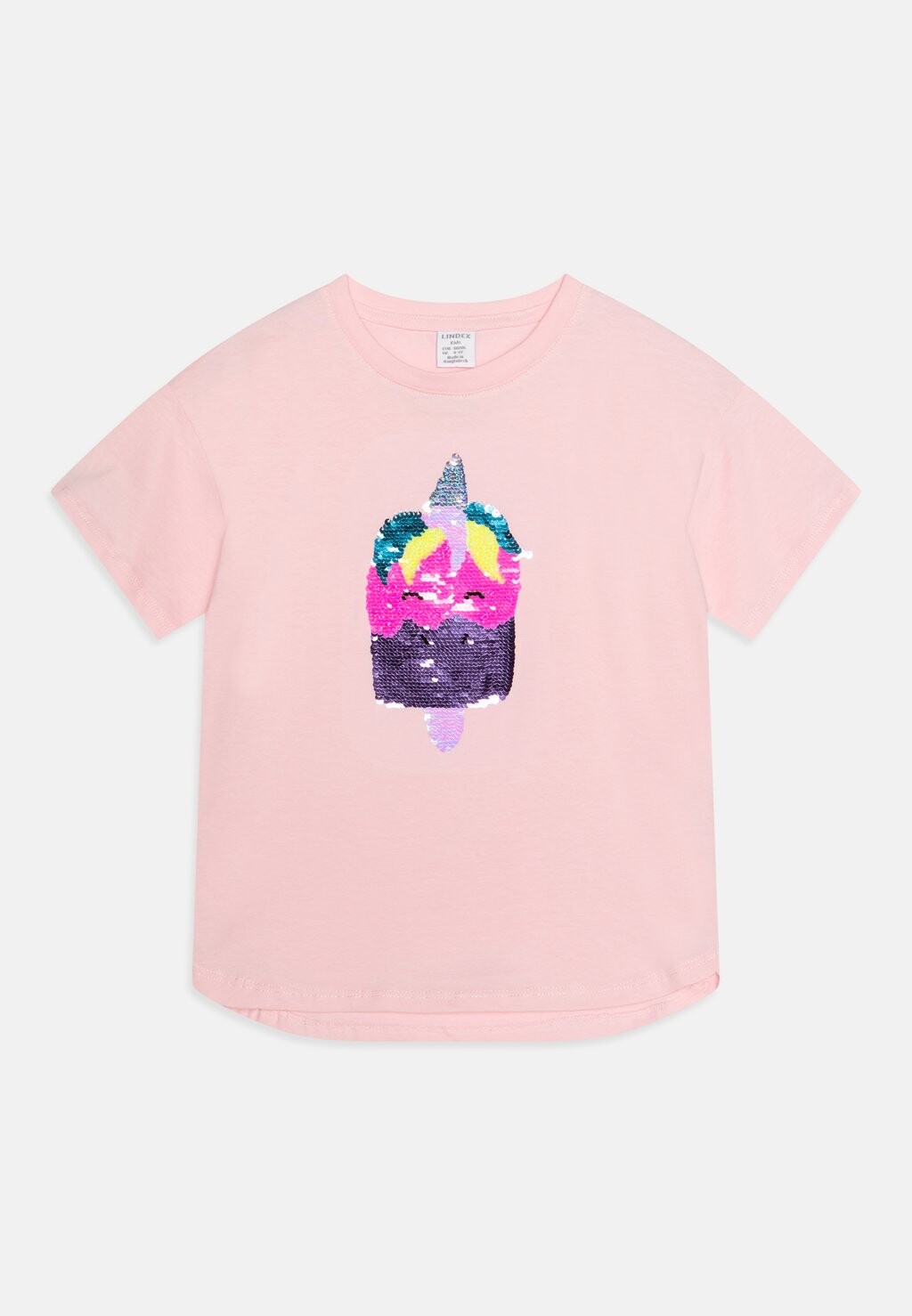 

Футболка с принтом Oversize Unicorn Icecream Flip Sequin Lindex, цвет light pink