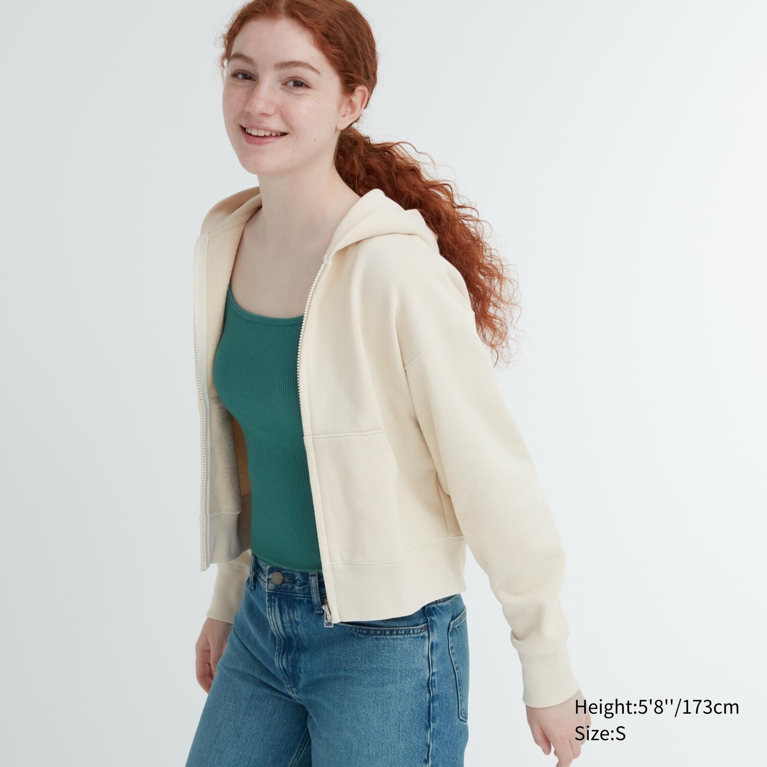 

Укороченная толстовка Sweat на молнии Uniqlo, кремовый