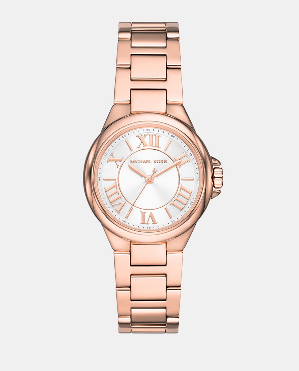 Женские часы Camille MK7256 из розовой стали Michael Kors, розовый poche серебристый браслет с карабином розового цвета и звеньями с эмалью