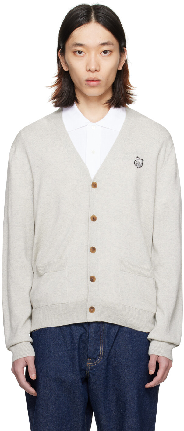 

Серый кардиган с головой лисы Maison Kitsune, цвет Light grey