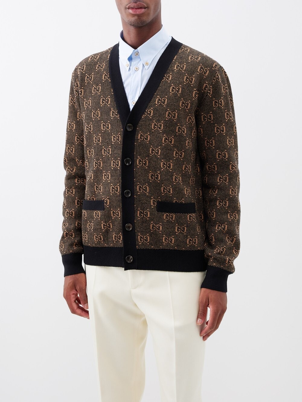 

Кардиган из шерсти с жаккардовым узором gg Gucci, коричневый