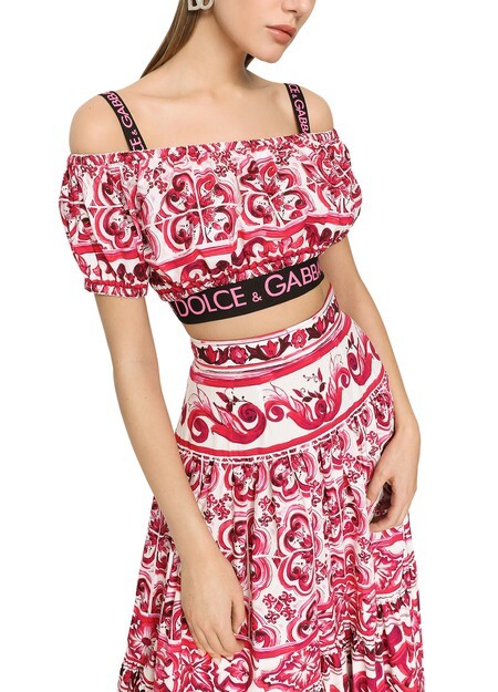 

Короткий топ из поплина с принтом майолика Dolce & Gabbana
