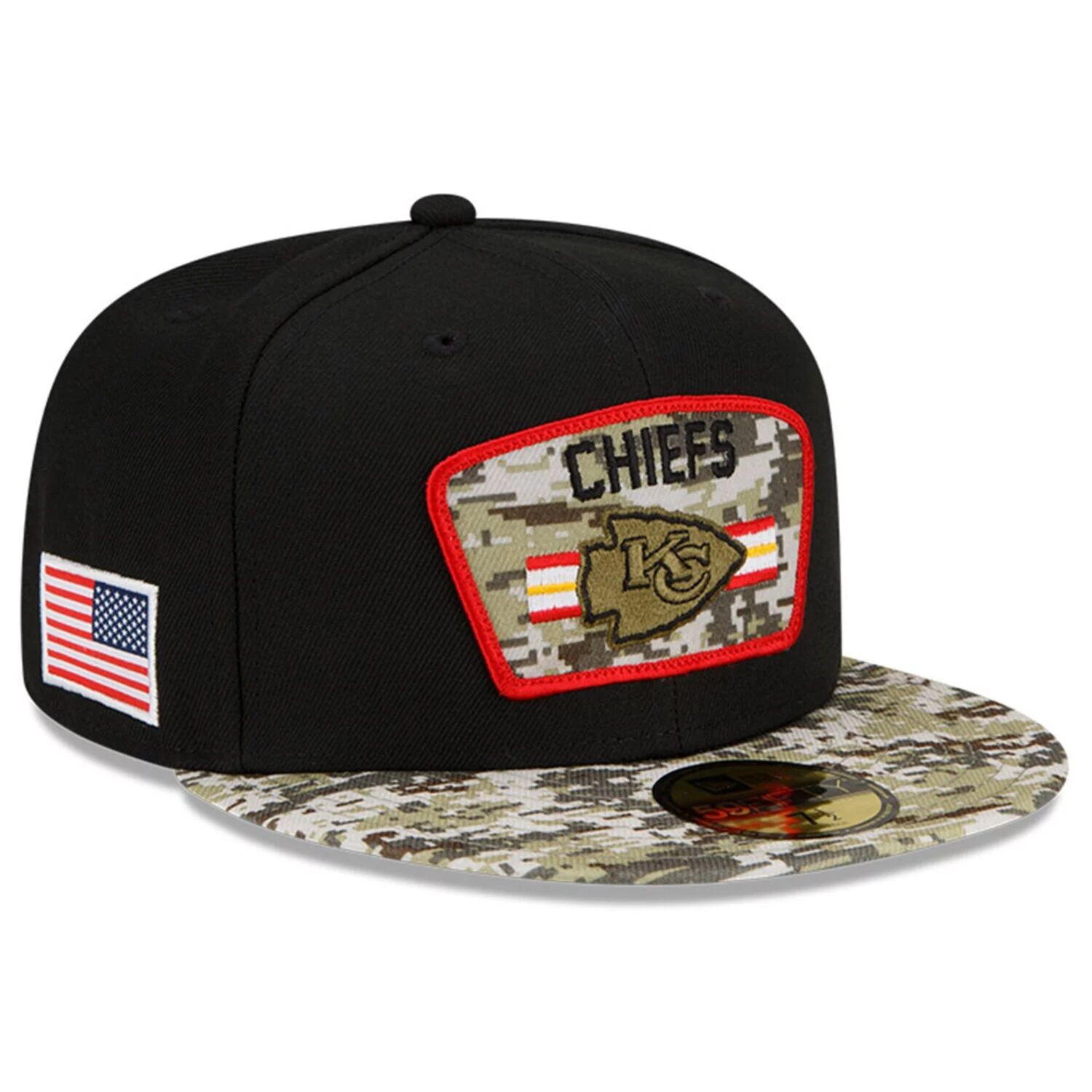 

Мужская облегающая шляпа New Era Black/Camo Kansas City Chiefs 2021 Salute To Service 59FIFTY