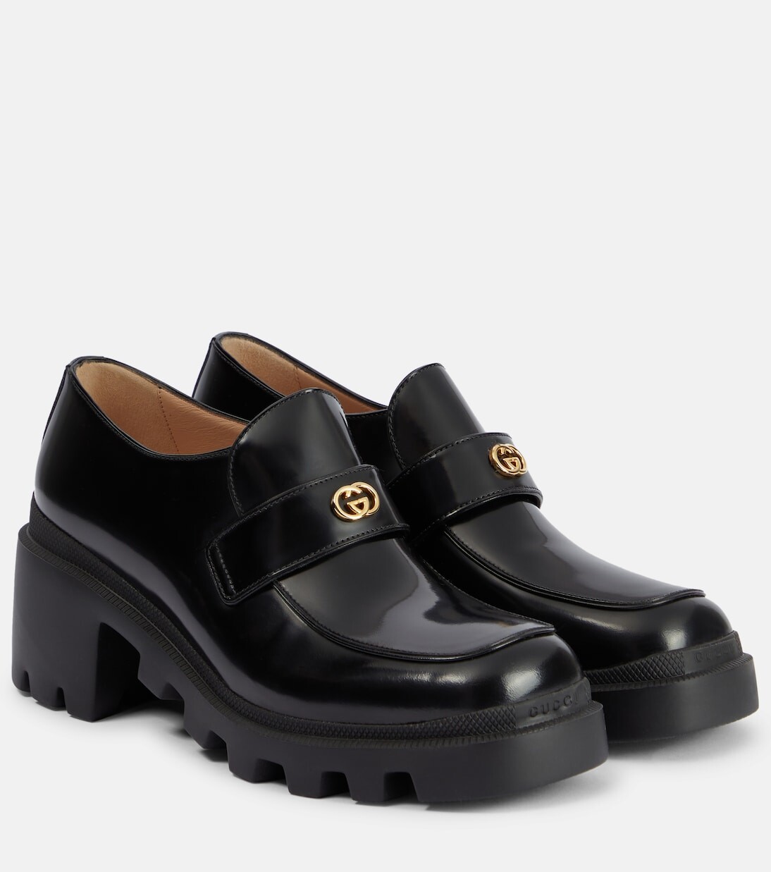 

Кожаные лоферы с логотипом interlocking g Gucci, черный