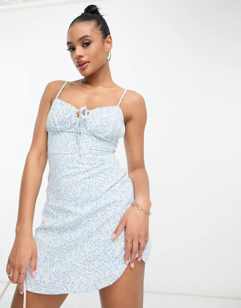 

Collective Синее платье мини со сборками и грудью The Label Petite Collective The Label Petite