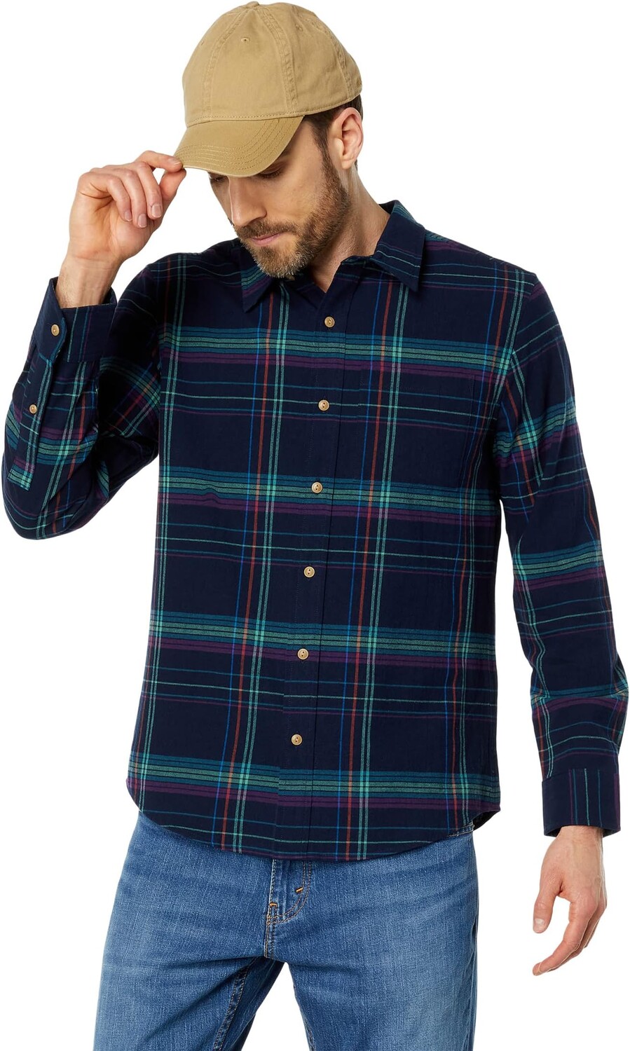 

Идеальная рубашка с длинным рукавом – мятый хлопок Madewell, цвет Steve Rainbow Windowpane Juniper Berry