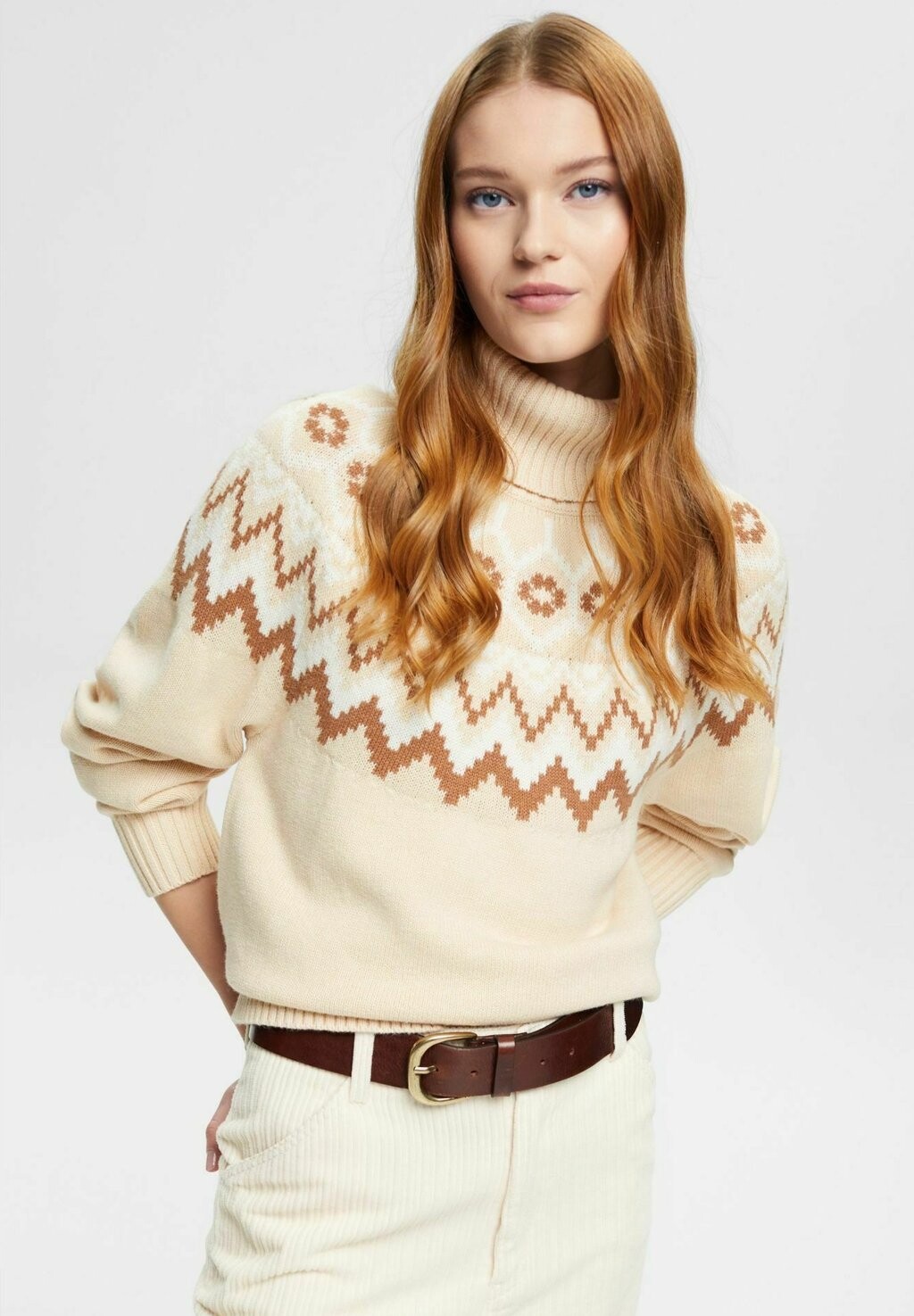 

Джемпер Esprit Mit Turtle Neck, песочный, Бежевый;серый
