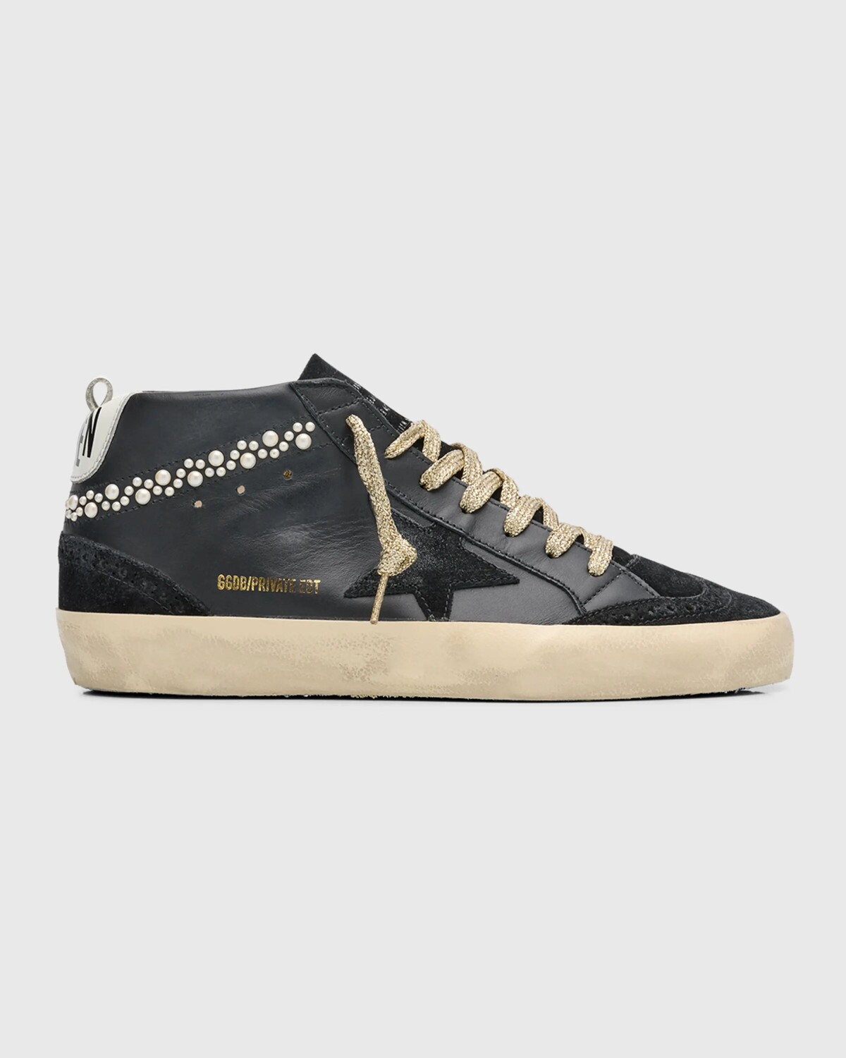 

Кроссовки Midstar из смешанной кожи с кончиками крыльев Golden Goose, цвет Black Milky