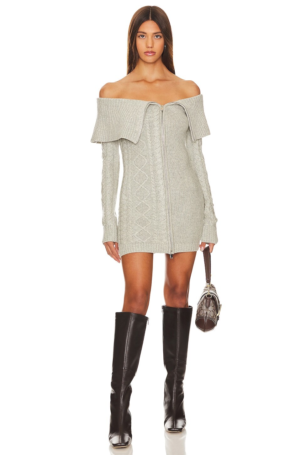 

Платье мини Camila Coelho Caelia Off Shoulder Cable, серый