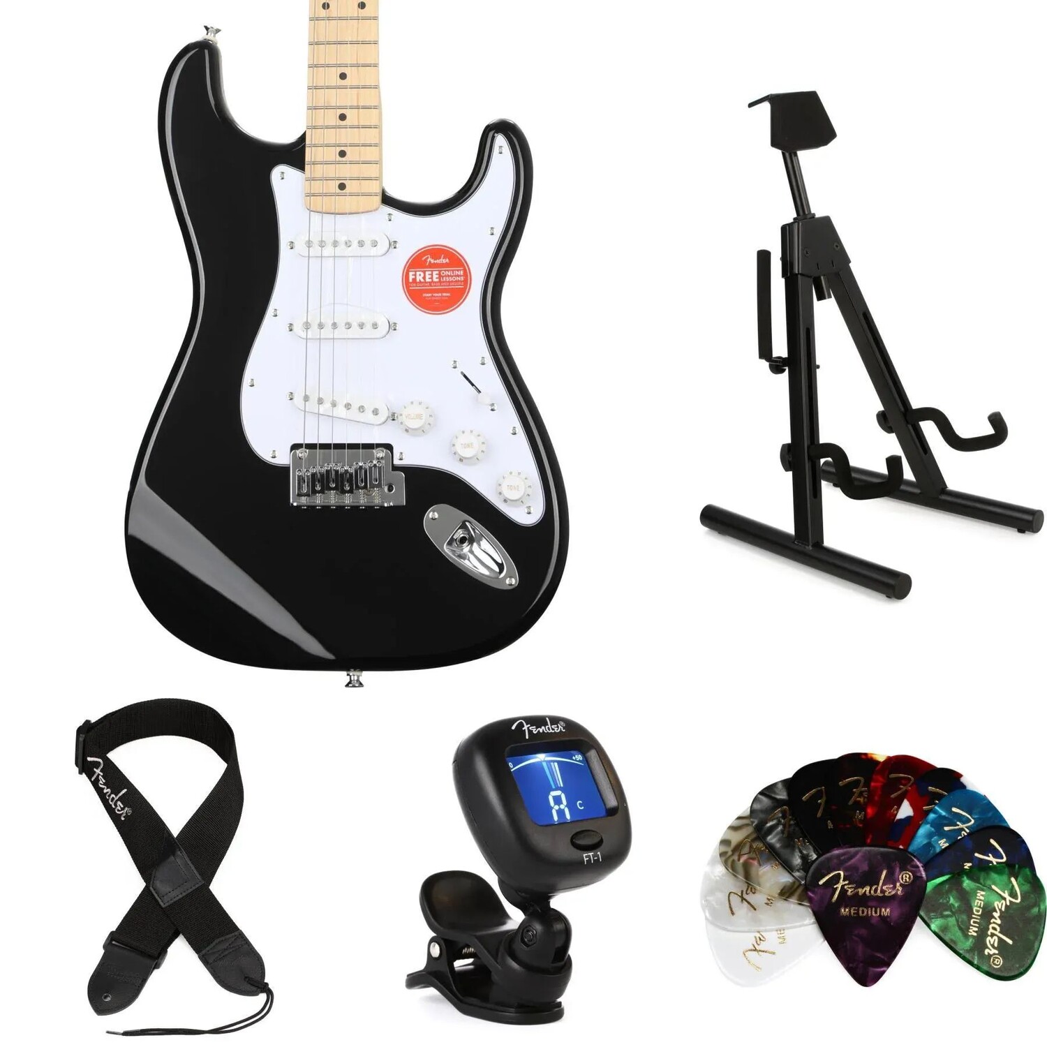 

Комплект Squier Affinity Stratocaster Essentials — черный, с накладкой на гриф Indian Laurel