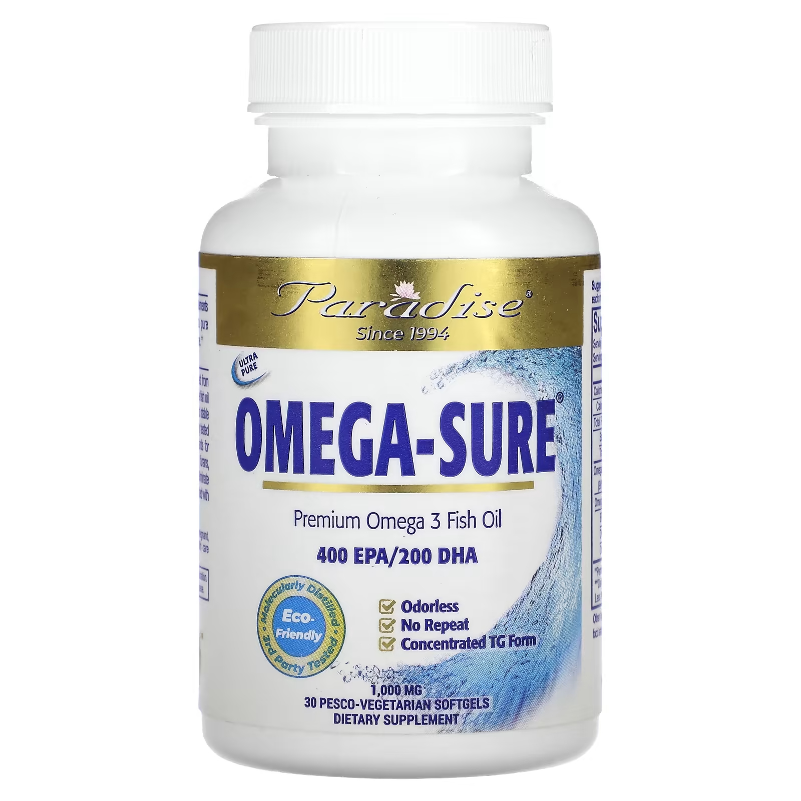 Концентрат омега-3 Paradise Herbs Omega Sure без запаха, 30 капсул омега 3 6 9 now super omega 1200 мг в капсулах 180 шт