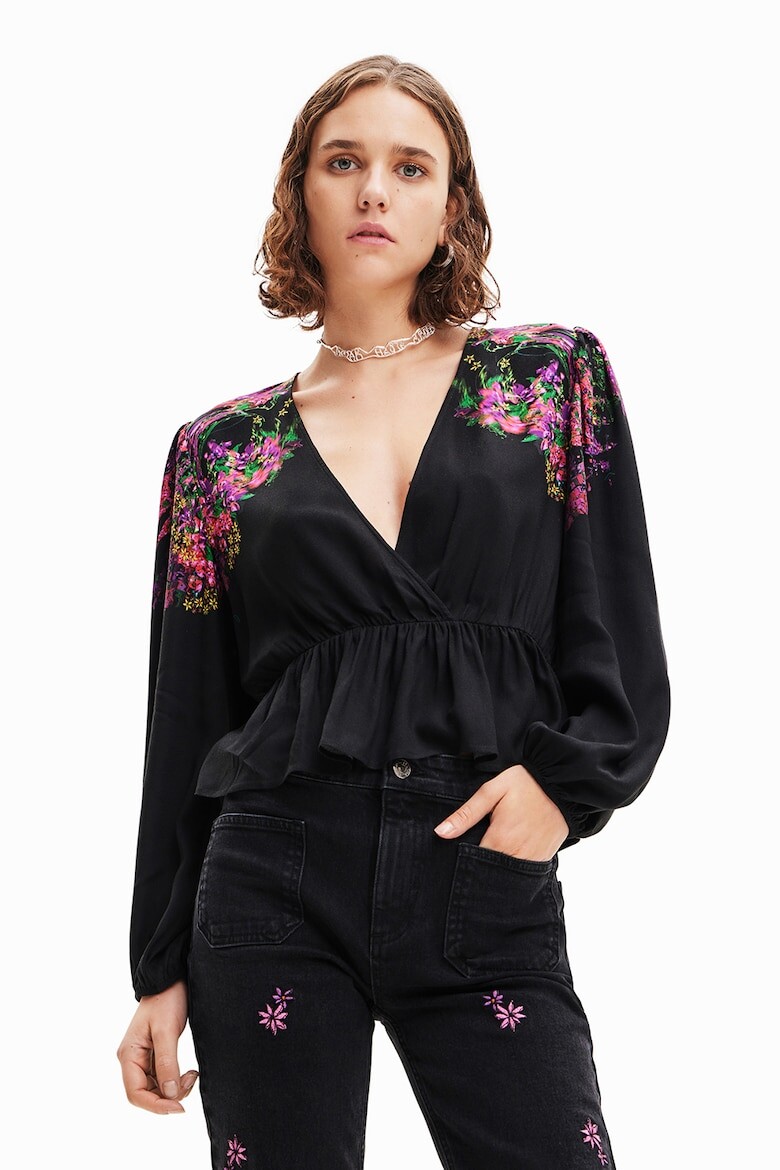 

Блуза с баской с цветочным принтом Desigual, черный