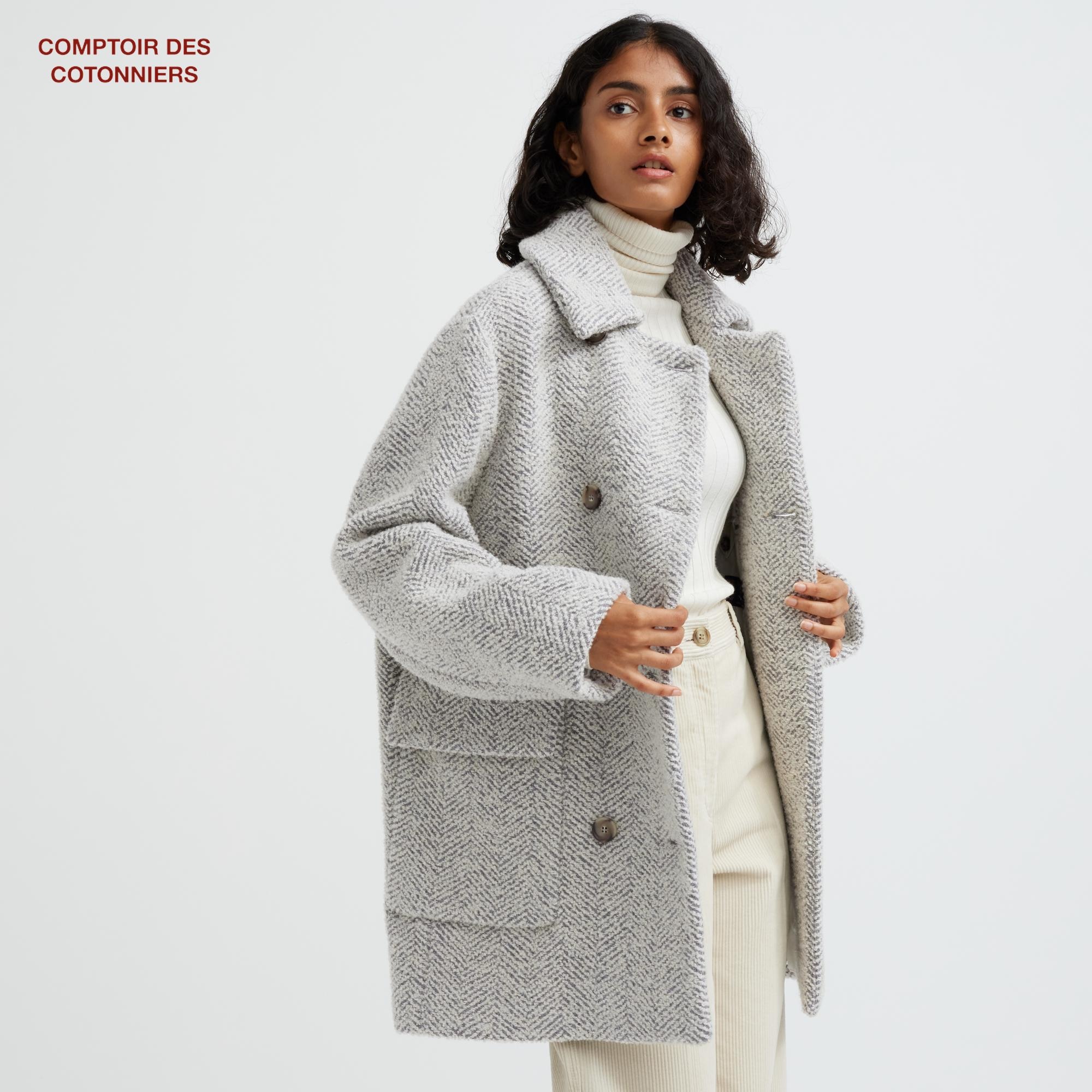 

Шерстяное твидовое среднее пальто (Comptoir de Cotonnier) UNIQLO, серый