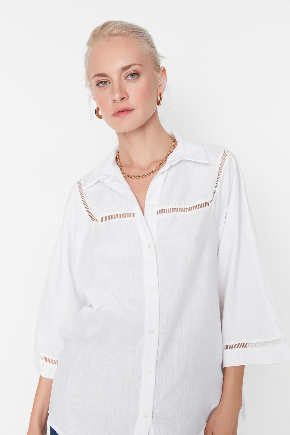 

Рубашка - Экрю - Oversize Trendyol, экрю
